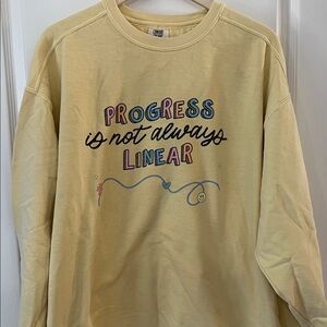 Comfort Colors Soft Yellow crewneck Sweatshirt “progress is not always linear”